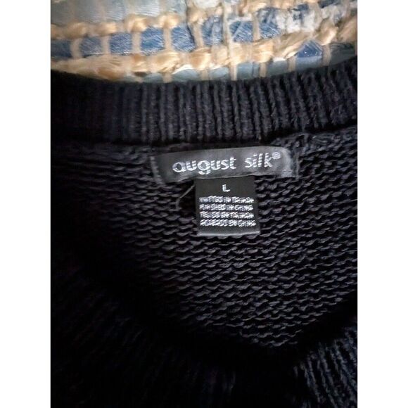 August Silk L Black 3/4 Sleeve Open Knit Bolero Sweater Shawl One Button Croppe - Picture 3 of 6